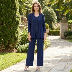NWT Fanny 1996 Jersey & Lace Women's Formal Pant Suit-Size 3X-NAVY BLUE-NEW